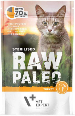 Raw Paleo - Adult Cat Sterilised Turkey - INDYK - 100g - dla Kastratów