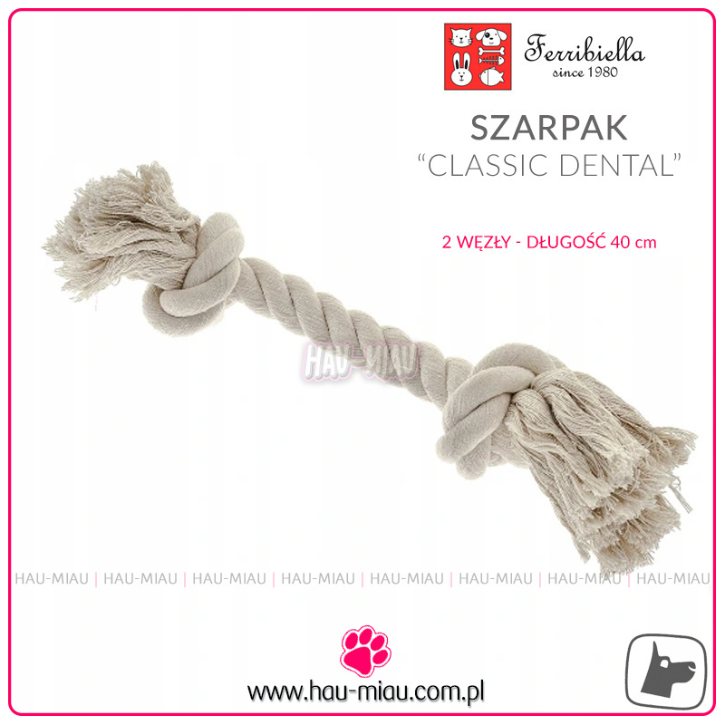 Ferribiella - Szarpak zabawka podwójny węzeł - Classic Dental - SZARY - 40cm - TOY Ferribiella - Szarpak zabawka podwójny węzeł - Classic Dental - SZARY - 40cm - TOY