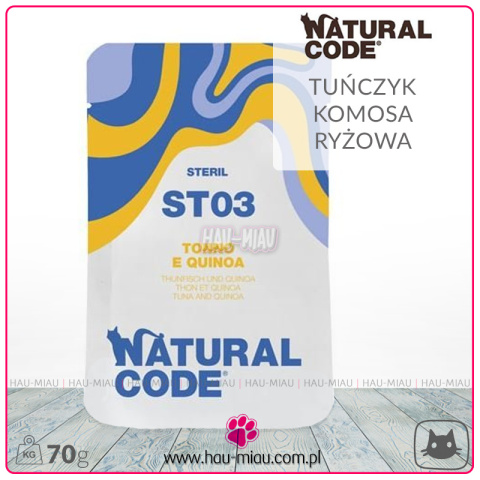 Natural Code - ST03 - TUŃCZYK I KOMOSA RYŻOWA - 70g - dla Kastratów Natural Code - ST03 - TUŃCZYK I KOMOSA RYŻOWA - 70g - dla Kastratów