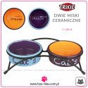 Trixie - Zestaw ceramicznych misek na stojaczku z kocim motywem - 2×300 ml