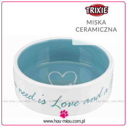Trixie - Ceramiczna miska z motywem serca - Kremowo / Jasnoniebieska - 16 cm / 800ml