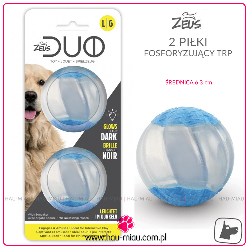 Zeus - ZS Duo Ball - Dwie piszczące fosforyzujące piłki - 6,3cm