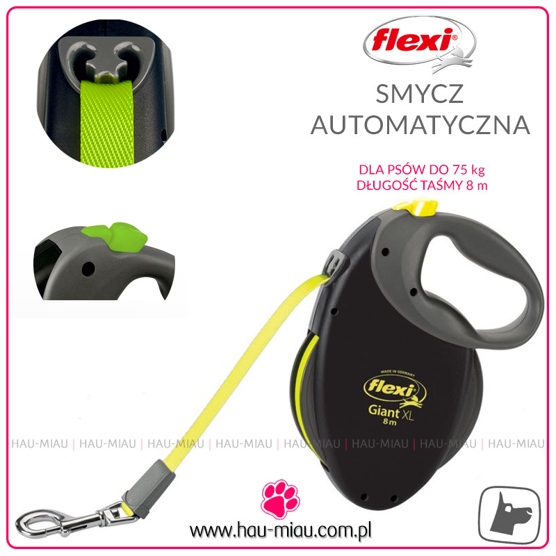 Flexi - Giant XL Neon - taśma smycz dla psa do 75kg - 8m