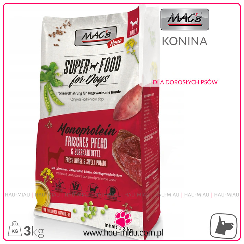 Mac`s - Super Food Adult Dog - Monoproteinowa - KONINA - 3 KG Mac`s - Super Food Adult Dog - Monoproteinowa - KONINA - 3 KG