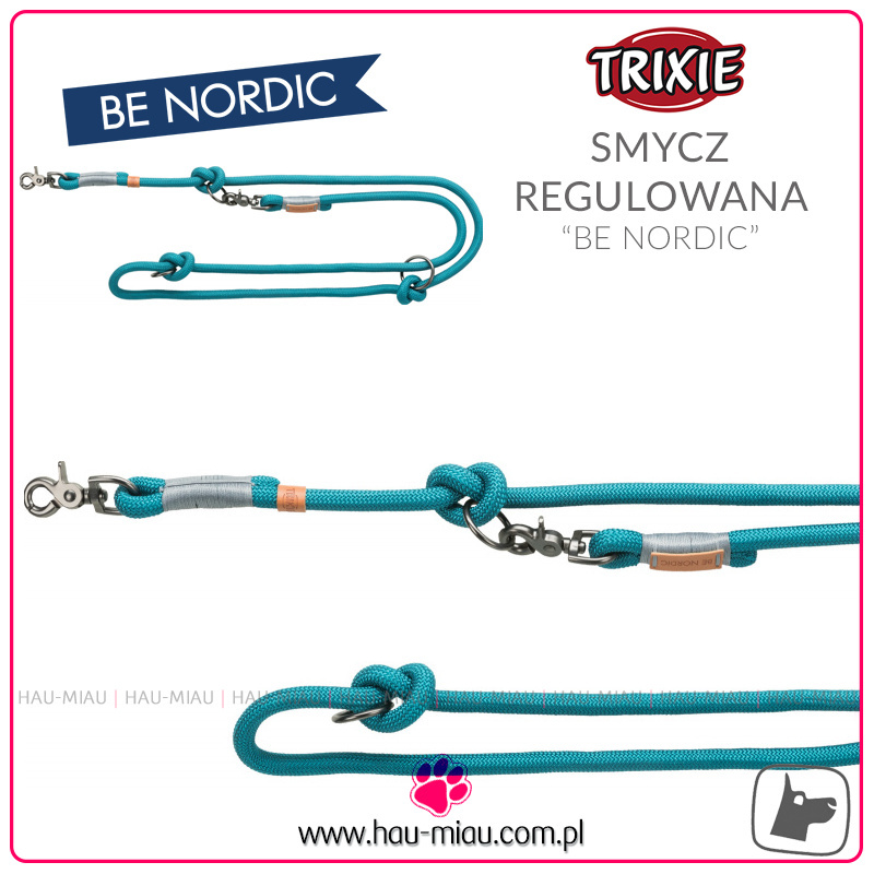 Trixie - Smycz regulowana linkowa - Be Nordic - JASNO NIEBIESKA - S/M - 2 m / ø 8 mm