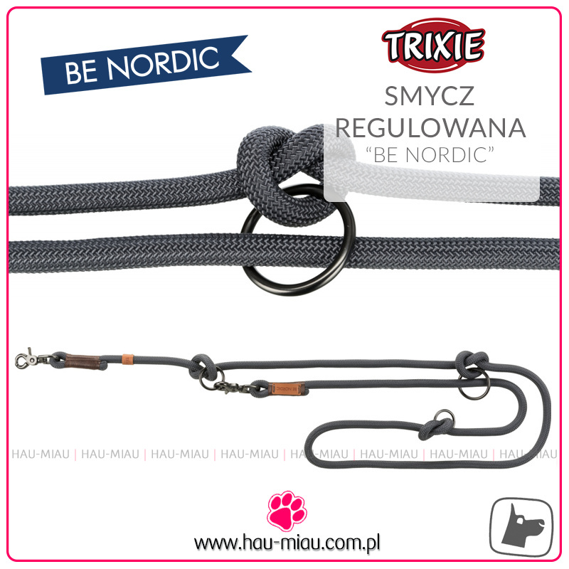 Trixie - Smycz regulowana linkowa - Be Nordic - SZARA - L/XL - 2 m / ø 13 mm