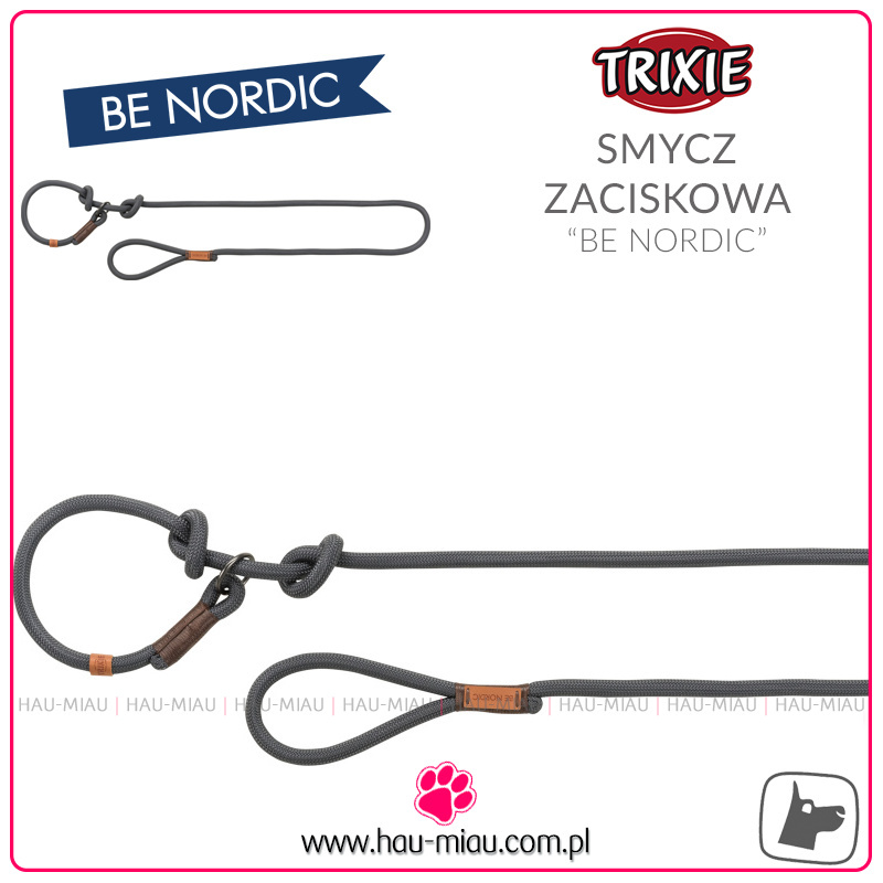 Trixie - Smycz zaciskowa linkowa tkana - Be Nordic - SZARA - L/XL - 170 cm / 13 mm