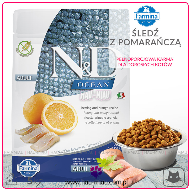 Farmina - N&D - OCEAN Cat Feline - Herring & Orange - ŚLEDŹ Z POMARAŃCZĄ - 5KG Farmina - N&D - OCEAN Cat Feline - Herring & Orange - ŚLEDŹ Z POMARAŃCZĄ - 5KG