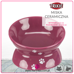 Trixie - Ceramiczna miska z motywem łapek - Purpurowa - 13 cm / 250ml