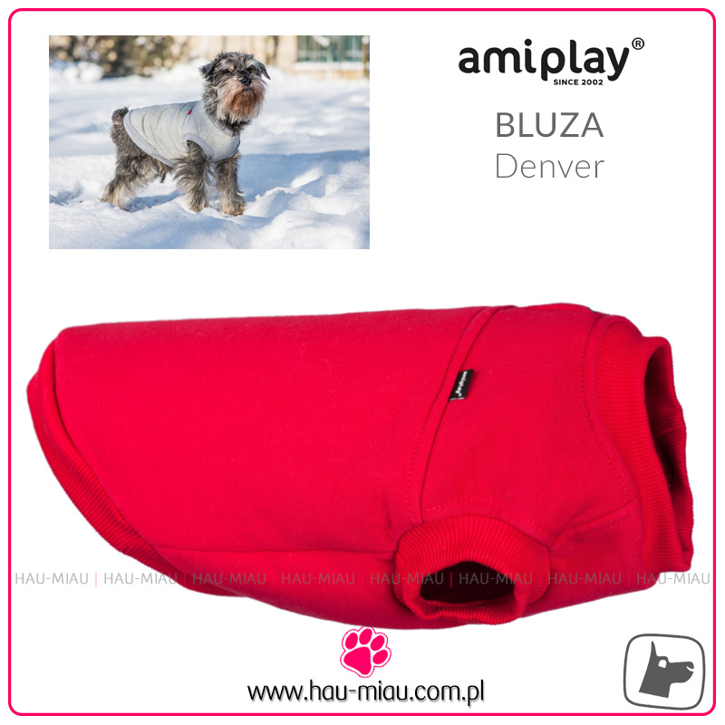 AmiPlay - Bluza dla psa Denver - CZERWONA - rozmiar 40 cm AmiPlay - Bluza dla psa Denver - CZERWONA - rozmiar 40 cm