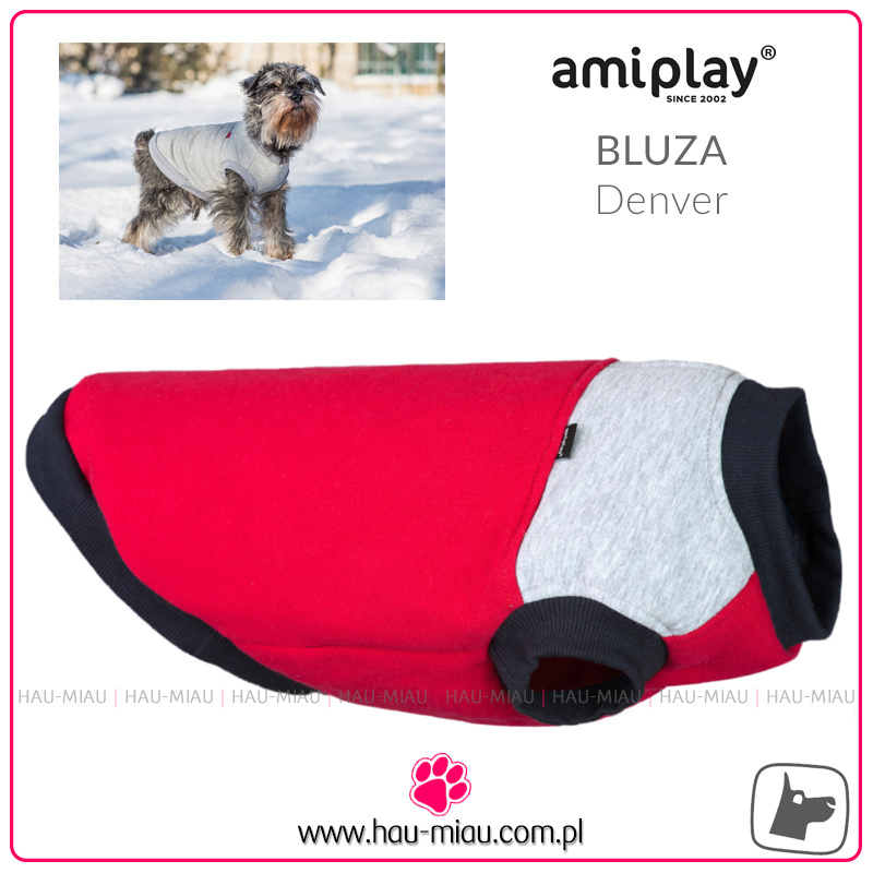 AmiPlay - Bluza dla psa Denver - CZERWONO-SZARA - rozmiar 30 cm