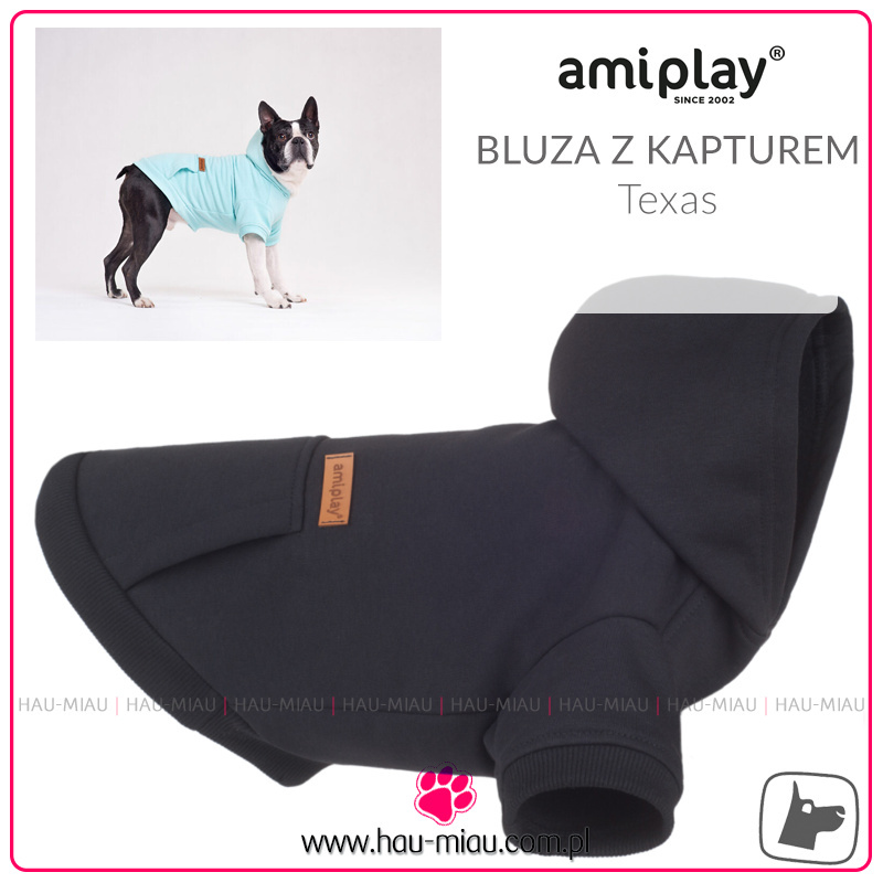 AmiPlay - Bluza z kapturem Texas - CZARNA - rozmiar 40 cm AmiPlay - Bluza z kapturem Texas - CZARNA - rozmiar 40 cm