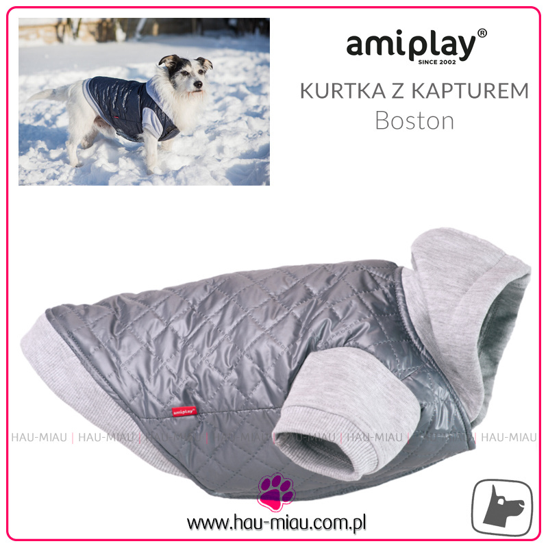 AmiPlay - Kurtka z kapturem Boston - SZARA - rozmiar 37 cm AmiPlay - Kurtka z kapturem Boston - SZARA - rozmiar 37 cm
