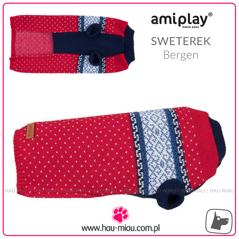 AmiPlay - Sweterek Bergen - CZERWONY - rozmiar 50 cm AmiPlay - Sweterek Bergen - CZERWONY - rozmiar 50 cm