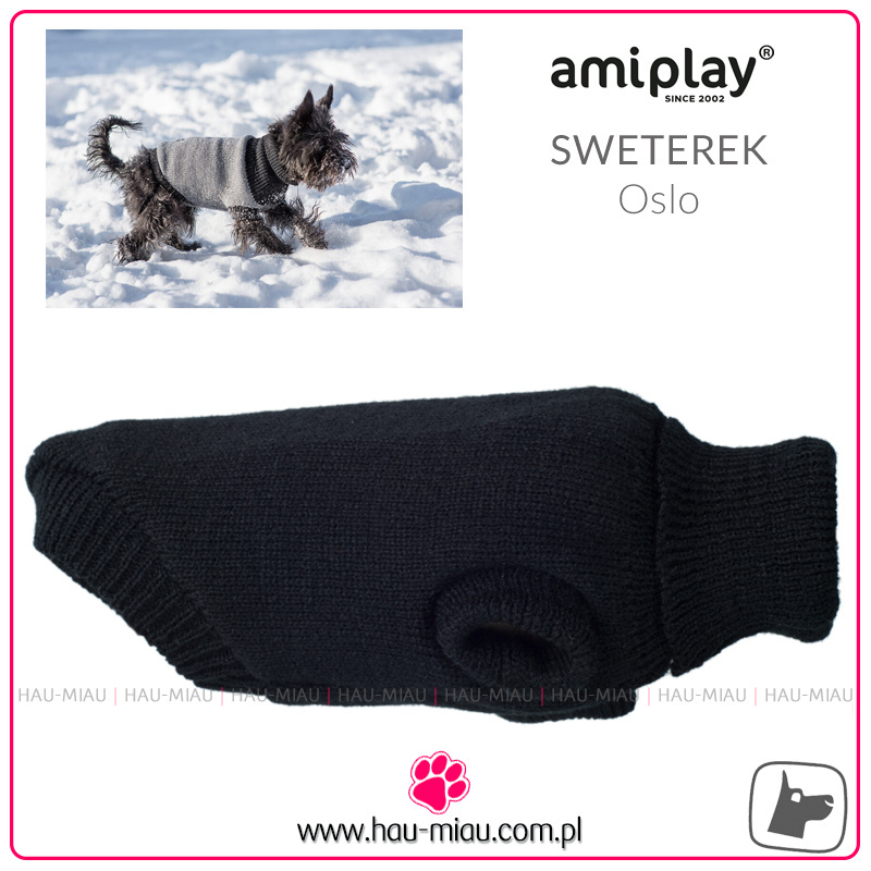 AmiPlay - Sweterek dla psa Oslo - CZARNY - rozmiar 23 cm AmiPlay - Sweterek dla psa Oslo - CZARNY - rozmiar 23 cm