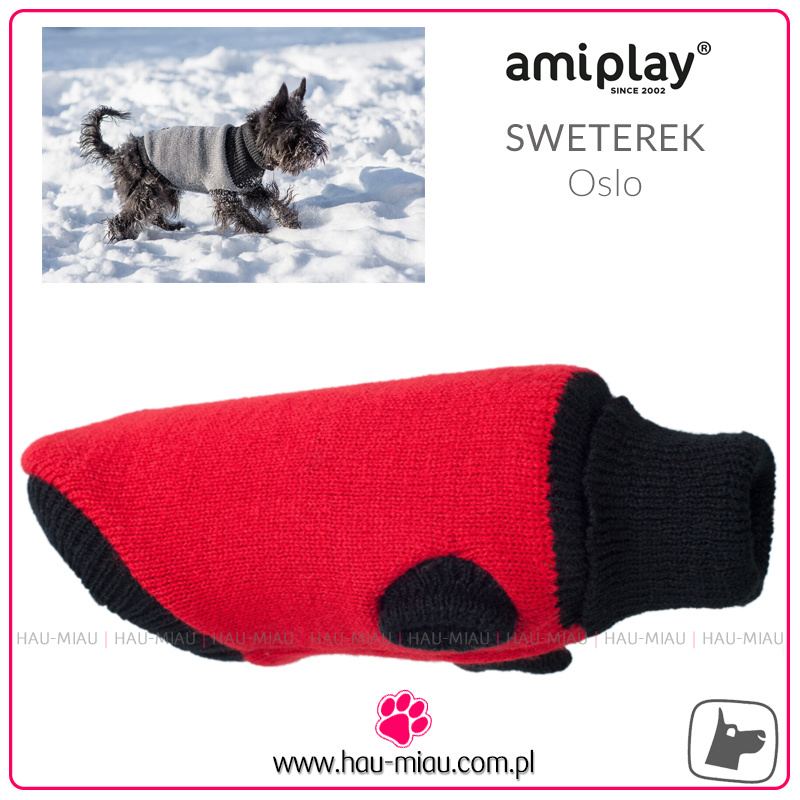 AmiPlay - Sweterek dla psa Oslo - CZERWONY - rozmiar 23 cm AmiPlay - Sweterek dla psa Oslo - CZERWONY - rozmiar 23 cm