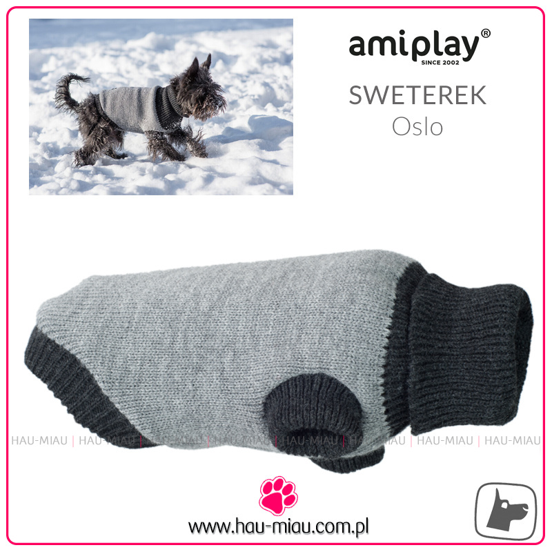 AmiPlay - Sweterek dla psa Oslo - SZARY - rozmiar 42 cm AmiPlay - Sweterek dla psa Oslo - SZARY - rozmiar 42 cm