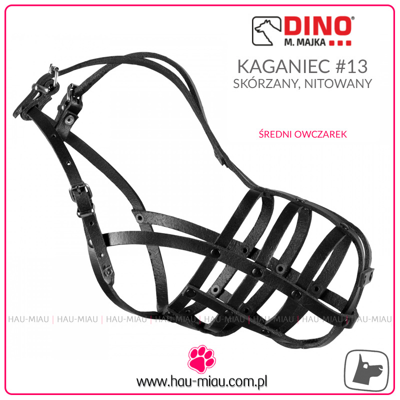Dino - Kaganiec skórzany nitowany - nr 13 - Owczarek średni Dino - Kaganiec skórzany nitowany - nr 13 - Owczarek średni
