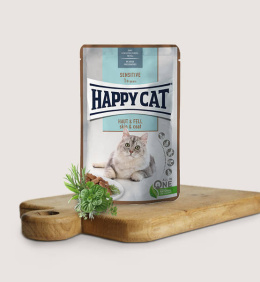 Happy Cat - Sensitive Skin & Coat Meat in Sauce - KURCZAK i ŁOSOŚ w SOSIE - 85g