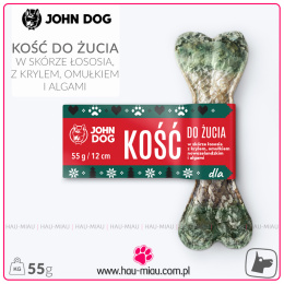 John Dog - Gryzak kość do żucia - W SKÓRZE ŁOSOSIA Z DODATKIEM KRYLA, OMUŁKA NOWOZELANDZKIEGO I ALG - 12 cm