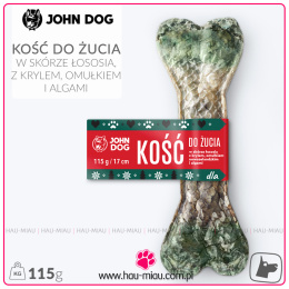 John Dog - Gryzak kość do żucia - W SKÓRZE ŁOSOSIA Z DODATKIEM KRYLA, OMUŁKA NOWOZELANDZKIEGO I ALG - 17 cm