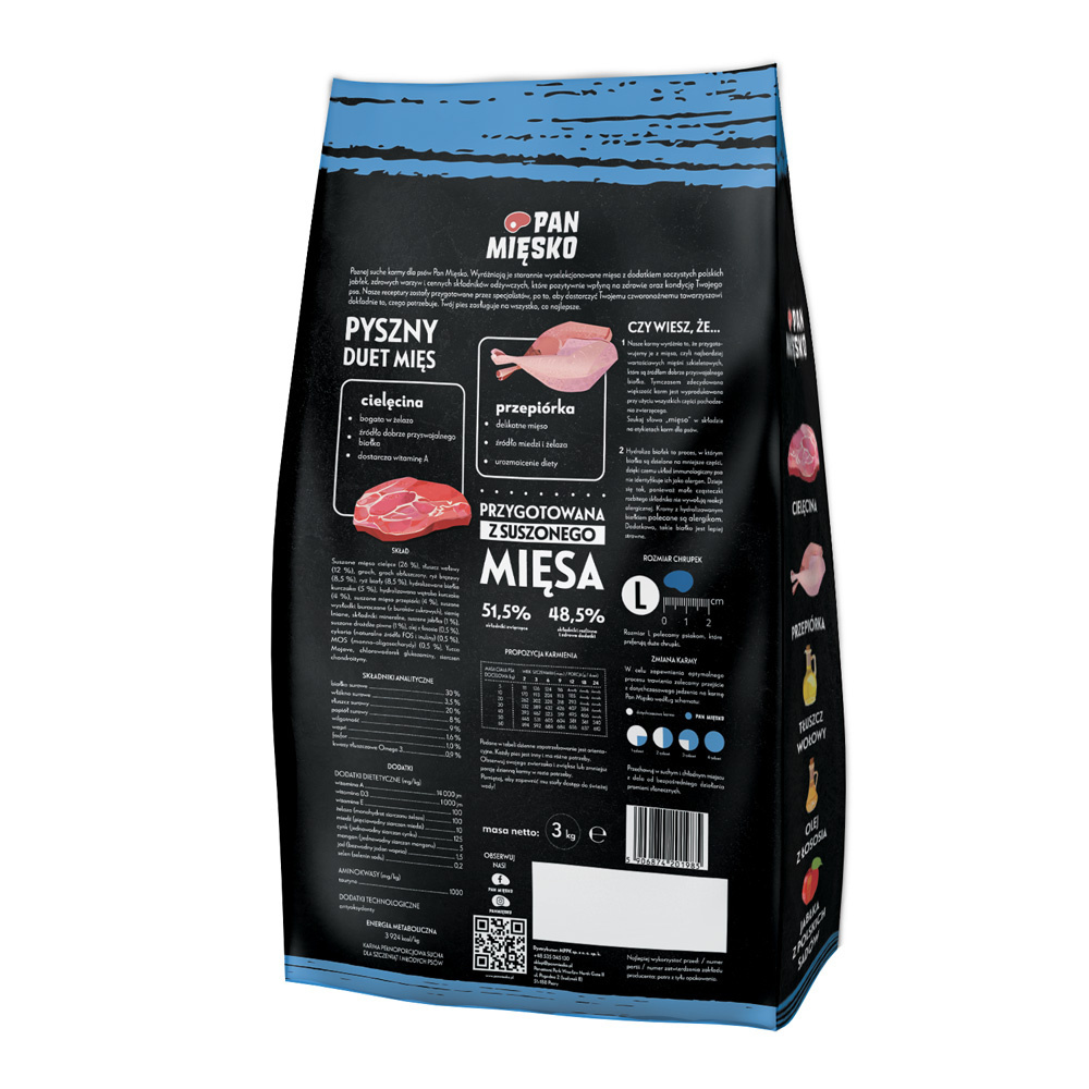 Pan Mięsko - CIELĘCINA i PRZEPIÓRKA - L - 3 KG - dla Szczeniąt Pan Mięsko - CIELĘCINA i PRZEPIÓRKA - L - 3 KG - dla Szczeniąt