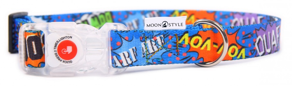 Moon Style - Obroża z klamrą LED - Graffiti Blue Moon - 25mm