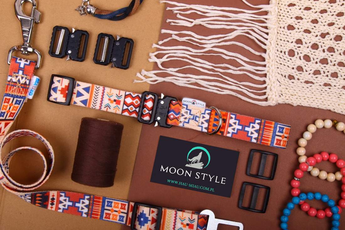 Moon Style - Obroża z metalową klamrą - Boho Moon - 30mm Moon Style - Obroża z metalową klamrą - Boho Moon - 30mm