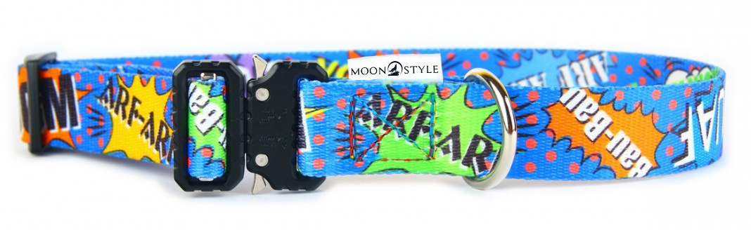 Moon Style - Obroża z metalową klamrą - Graffiti Blue Moon - 30mm Moon Style - Obroża z metalową klamrą - Graffiti Blue Moon - 30mm