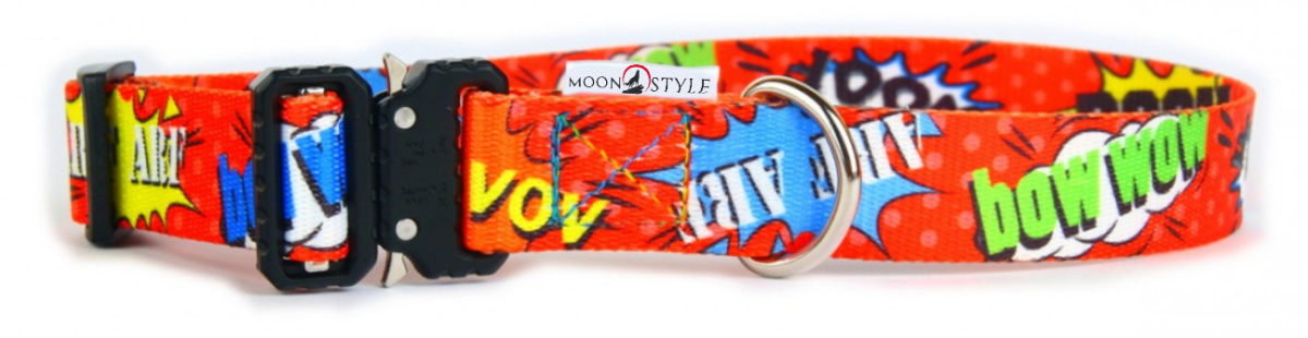 Moon Style - Obroża z metalową klamrą - Graffiti Red Moon - 25mm