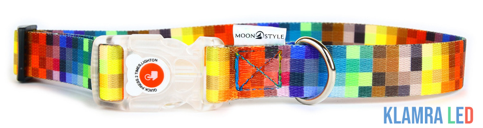 Moon Style - Obroża z klamrą LED - Pixel Moon - 25mm