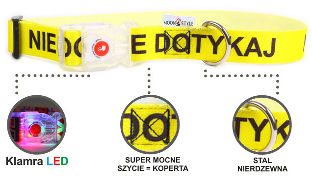 Moon Style - Obroża z klamrą LED - Nie dotykaj - 20mm Moon Style - Obroża z klamrą LED - Nie dotykaj - 20mm