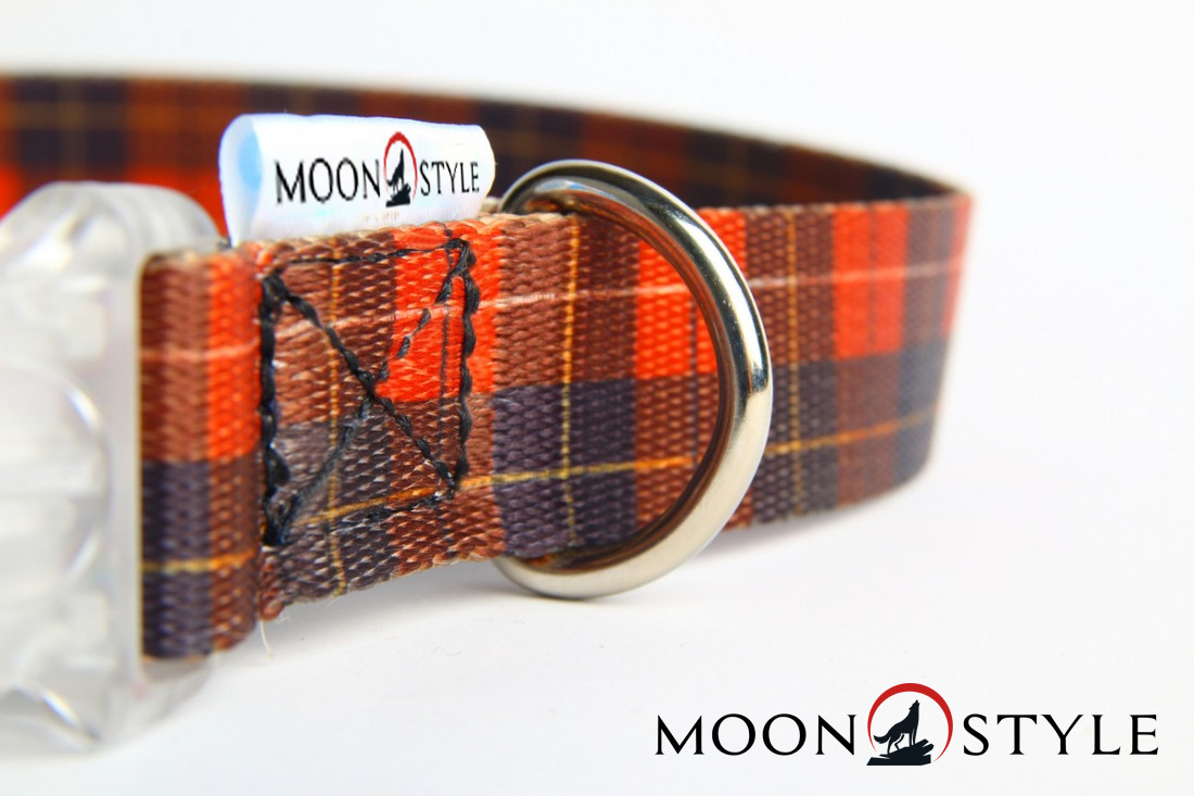 Moon Style - Obroża z klamrą LED - Szkocka krata - 20mm