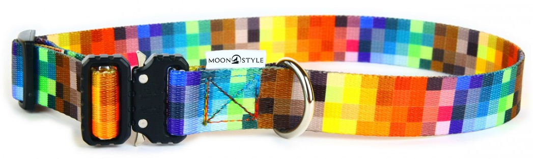 Moon Style - Obroża z metalową klamrą - Pixel Moon - 30mm