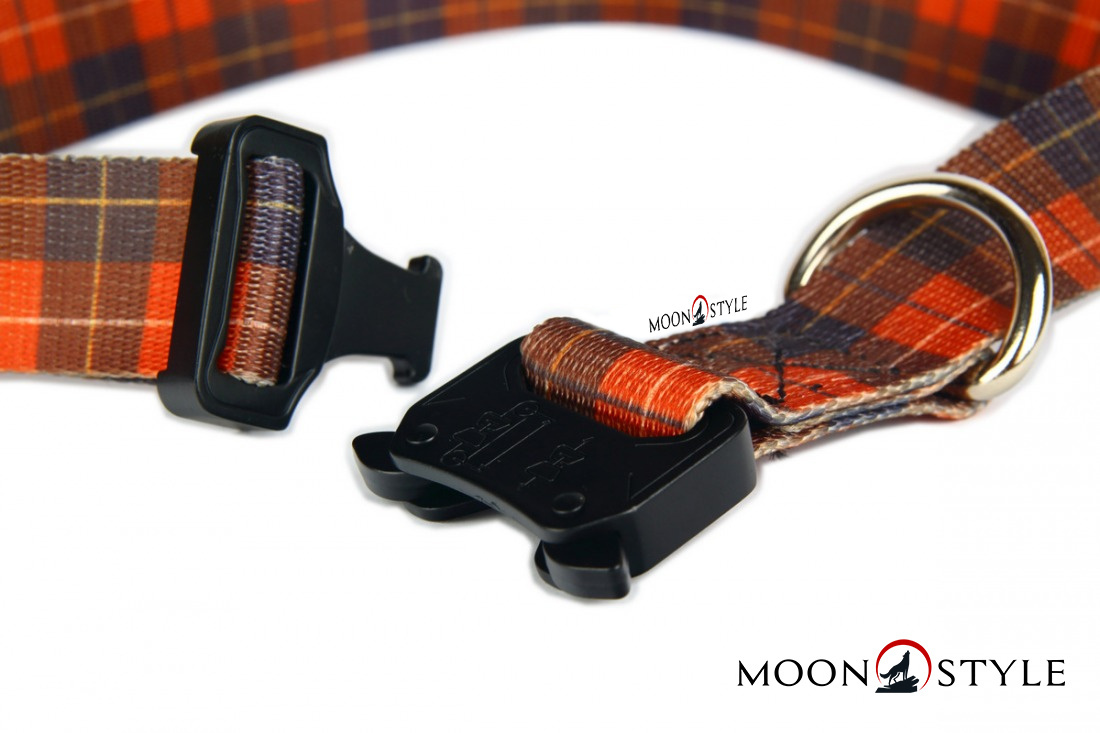 Moon Style - Obroża z metalową klamrą - Szkocka krata - 25mm