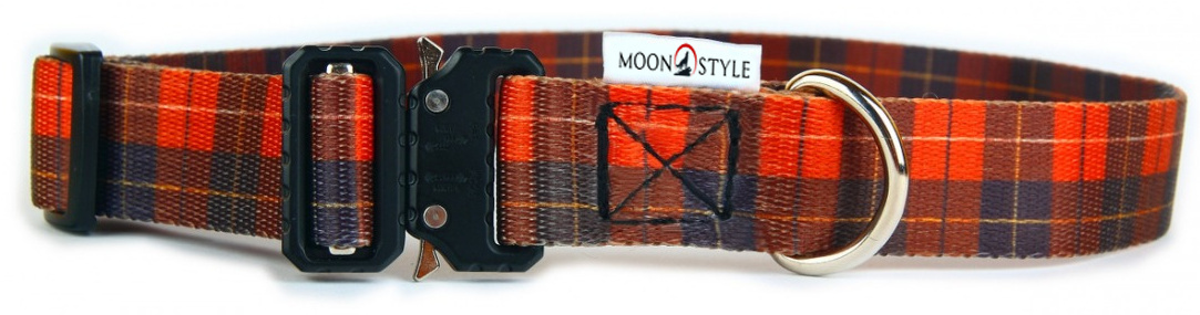 Moon Style - Obroża z metalową klamrą - Szkocka krata - 30mm