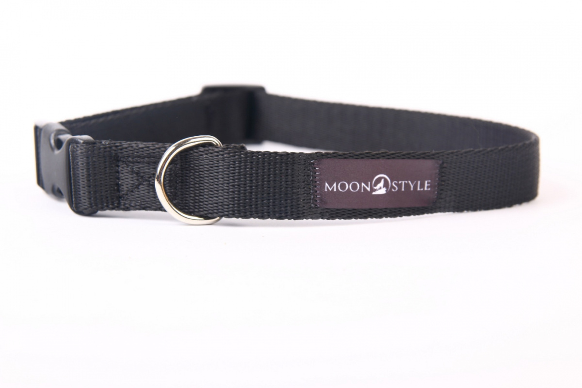 Moon Style - Obroża z plastikową klamrą - Black Moon - CZARNA - 25mm