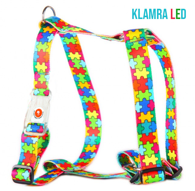 Moon Style - Szelki dla psa z klamrą LED - GUARD - Moon Puzzle - 25mm Moon Style - Szelki dla psa z klamrą LED - GUARD - Moon Puzzle - 25mm