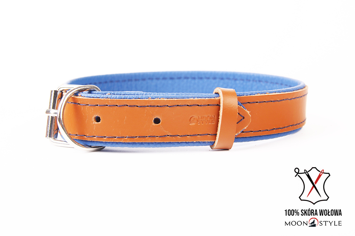 Moon Style - Skórzana obroża - PREMIUM SKÓRA - BRĄZOWO-NIEBIESKA - 24mm / 50cm Moon Style - Skórzana obroża - PREMIUM SKÓRA - BRĄZOWO-NIEBIESKA - 24mm / 50cm