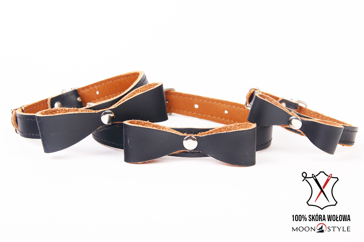 Moon Style - Skórzana obroża z kokardą - SKÓRA - CZARNA - 18mm / 44cm Moon Style - Skórzana obroża z kokardą - SKÓRA - CZARNA - 18mm / 44cm
