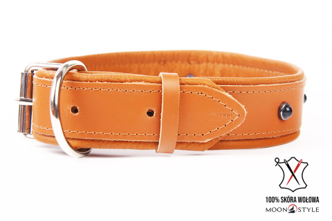 Moon Style - Skórzana obroża z kryształkami - PREMIUM SKÓRA - BRĄZOWO-BRĄZOWA - 14mm / 31cm Moon Style - Skórzana obroża z kryształkami - PREMIUM SKÓRA - BRĄZOWO-BRĄZOWA - 14mm / 31cm