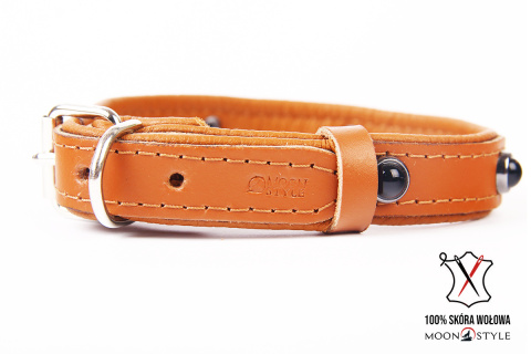 Moon Style - Skórzana obroża z kryształkami - PREMIUM SKÓRA - BRĄZOWO-BRĄZOWA - 14mm / 31cm Moon Style - Skórzana obroża z kryształkami - PREMIUM SKÓRA - BRĄZOWO-BRĄZOWA - 14mm / 31cm