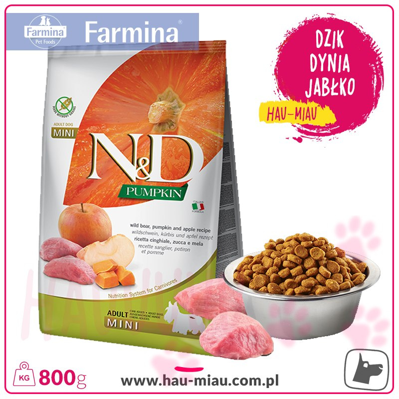 Farmina - N&D - PUMPKIN Dog Adult Mini Boar & Apple - DZIK & DYNIA & JABŁKO - 800g Farmina - N&D - PUMPKIN Dog Adult Mini Boar & Apple - DZIK & DYNIA & JABŁKO - 800g