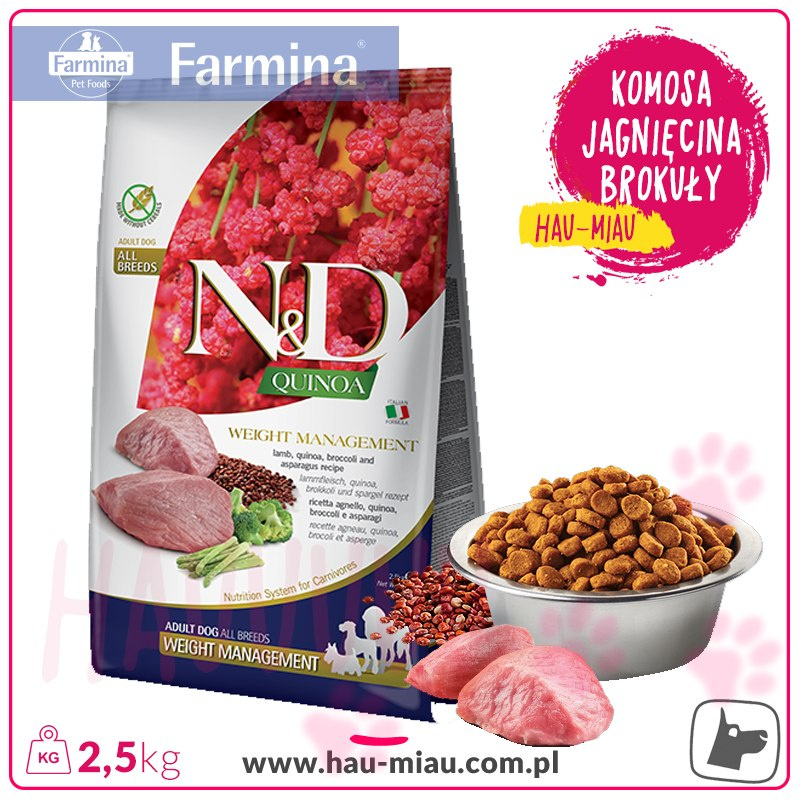 Farmina - N&D - QUINOA Weight Managment - JAGNIĘCINA & KOMOSA & BROKUŁY - 2,5 KG - dietetyczna Farmina - N&D - QUINOA Weight Managment - JAGNIĘCINA & KOMOSA & BROKUŁY - 2,5 KG - dietetyczna
