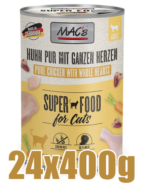 Mac's - Cat Huhn Pur mit Ganzen Geflugelherzen - KURCZAK I CAŁE SERCA DROBIOWE - Zestaw 24 x 400g