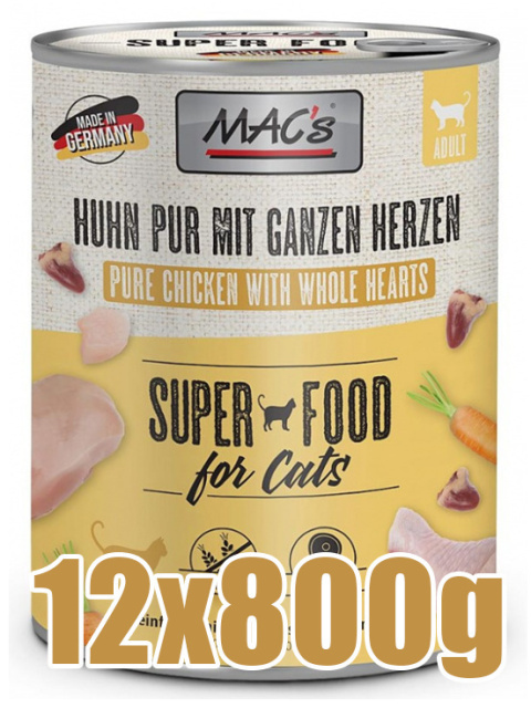 Mac's - Cat Huhn Pur mit Ganzen Geflugelherzen - KURCZAK I CAŁE SERCA DROBIOWE - Zestaw 12x800g