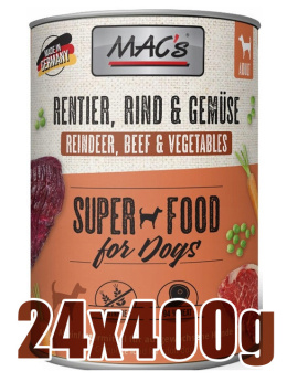 Mac's - Super food for dog - RENIFER, WOŁOWINA I WARZYWA - Zestaw 24x400g