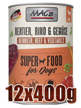 Mac's - Super food for dog - RENIFER, WOŁOWINA I WARZYWA - Zestaw 12x400g