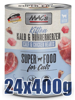 Mac's - Cat Kitten Kalb & Hühnerherzen - CIELĘCINA I SERCA DROBIOWE - Zestaw 24 x 400g