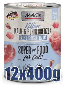 Mac's - Cat Kitten Kalb & Hühnerherzen - CIELĘCINA I SERCA DROBIOWE - Zestaw 12 x 400g